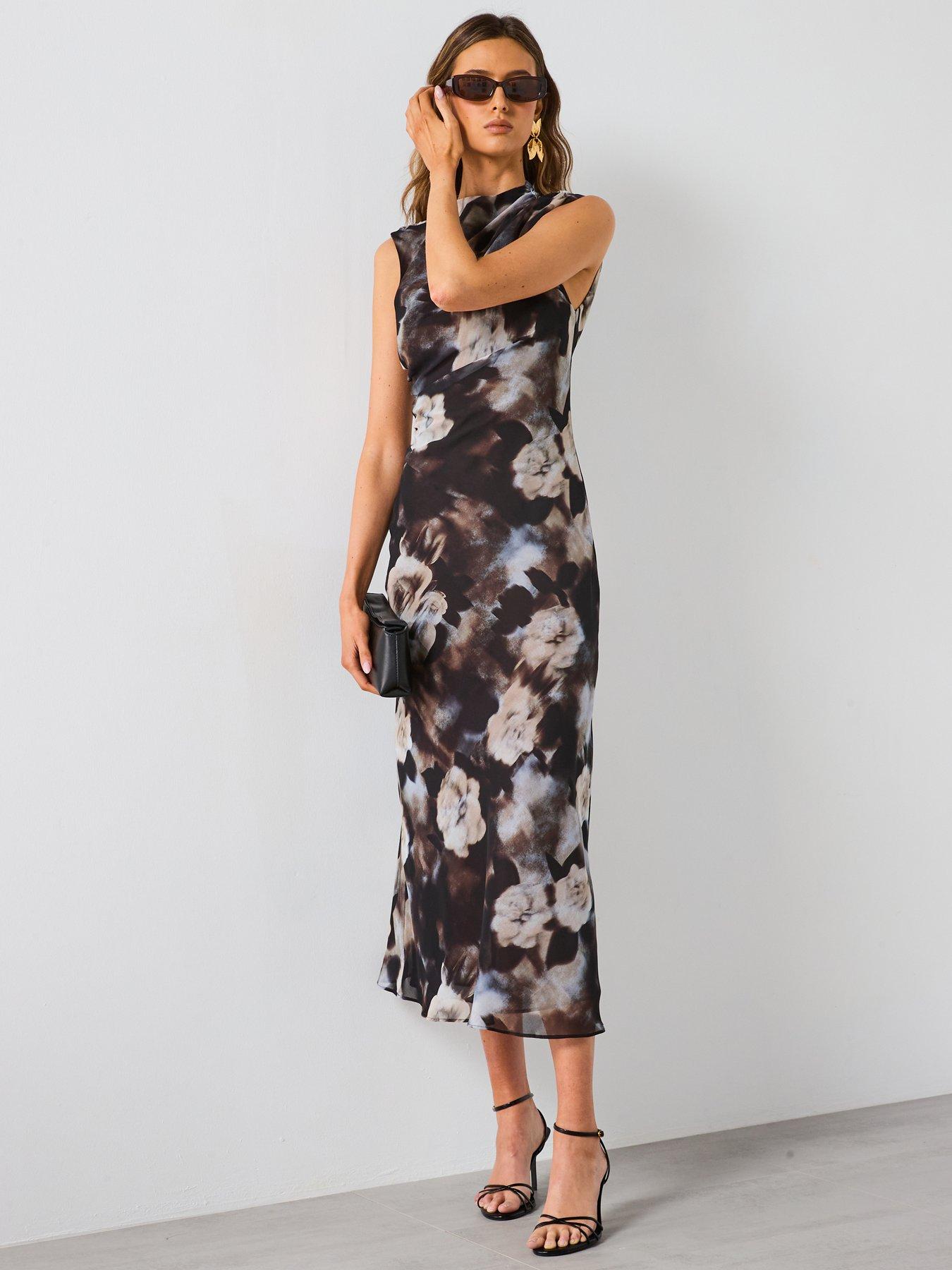 mango brown floral dress Semi-Spread Collar Polo Brown Houndstooth main image 0