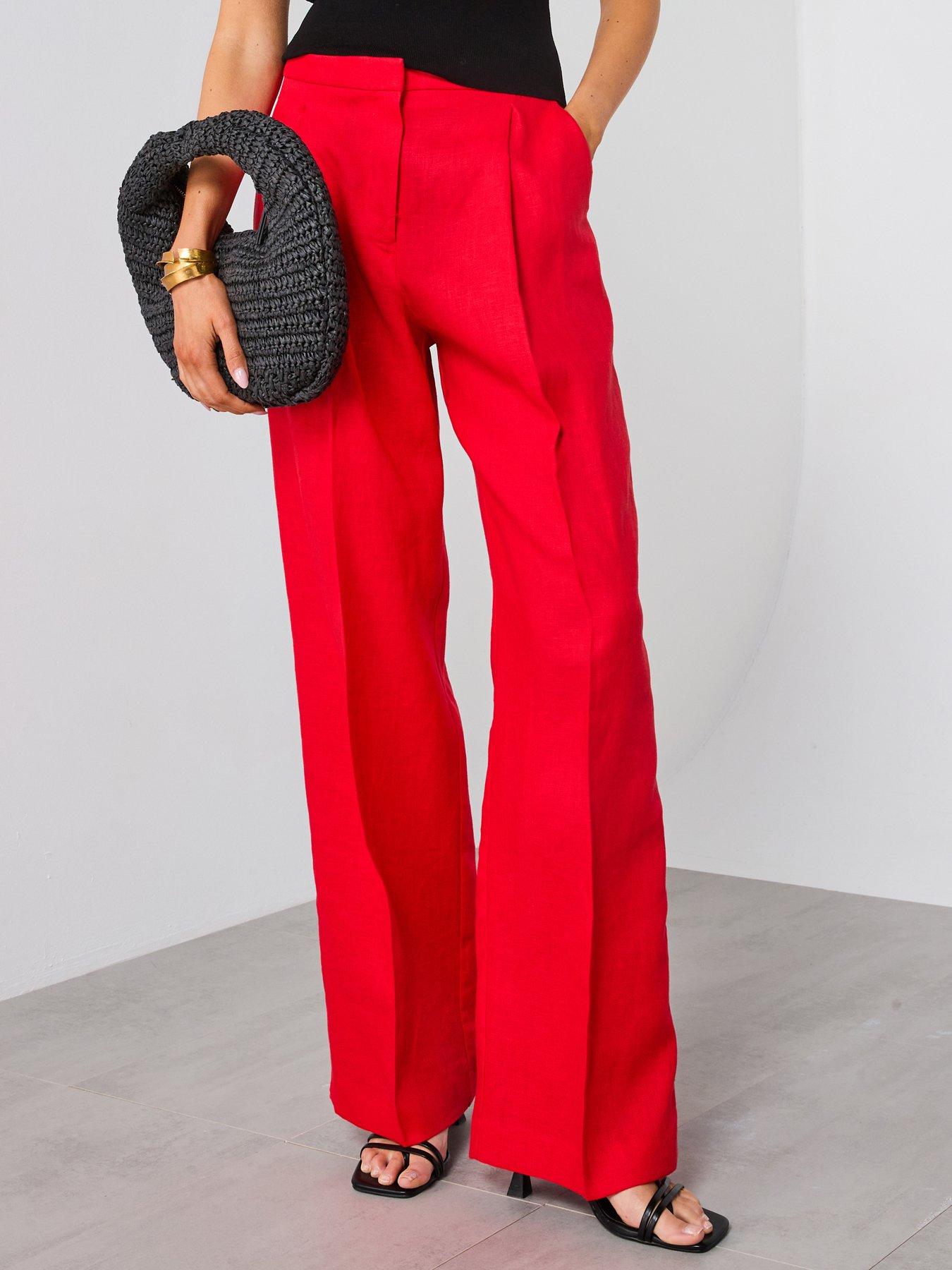 undefined Straight-Fit Linen Suit Trousers - Red