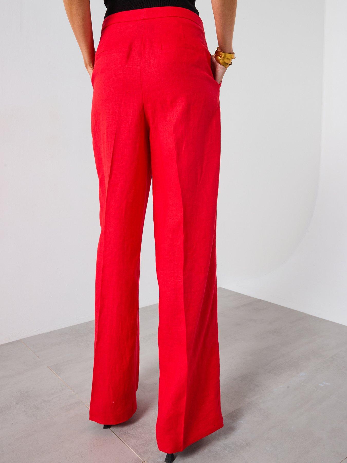 Image 2 of 6 of Mango Straight-Fit Linen Suit Trousers - Red