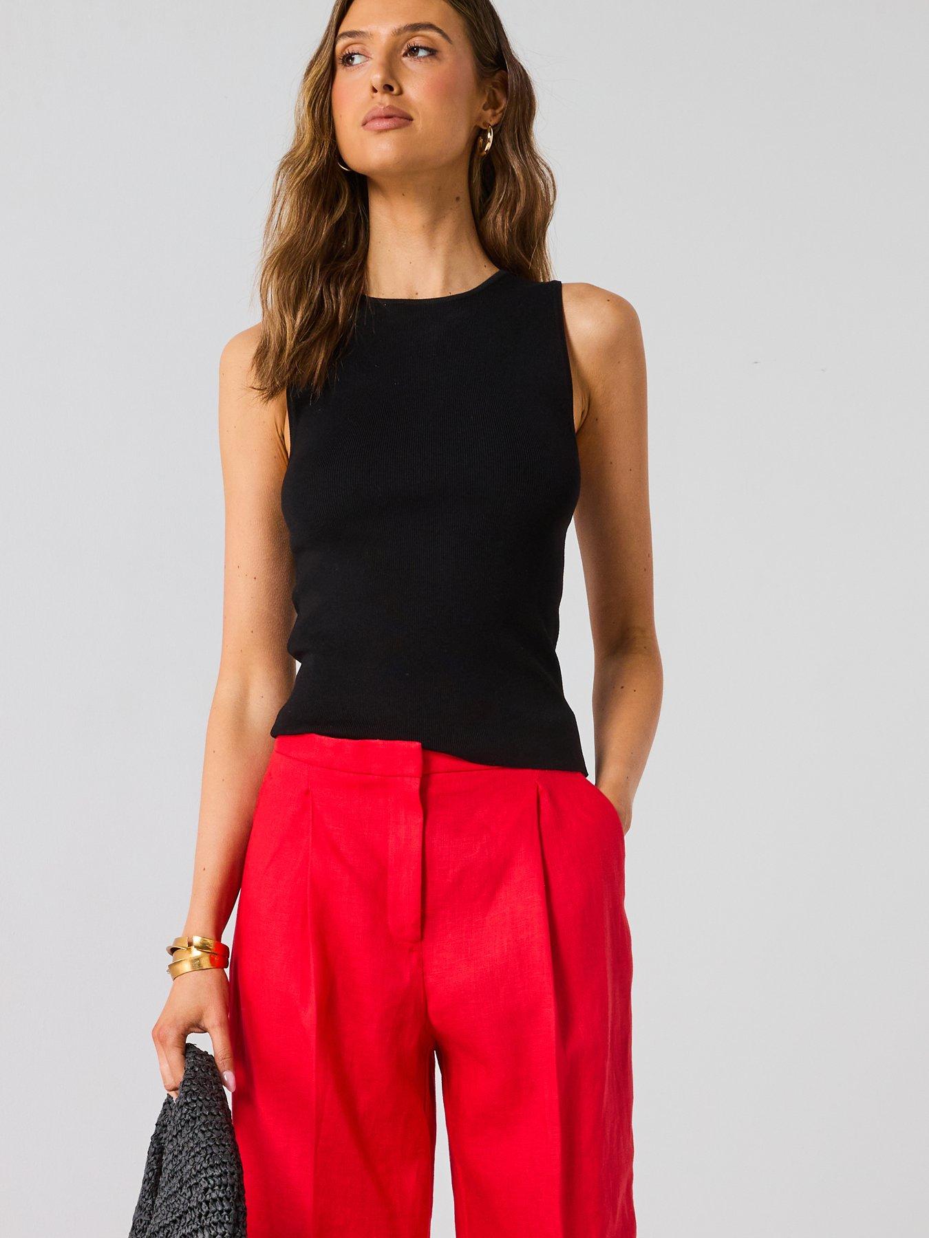 Image 4 of 6 of Mango Straight-Fit Linen Suit Trousers - Red