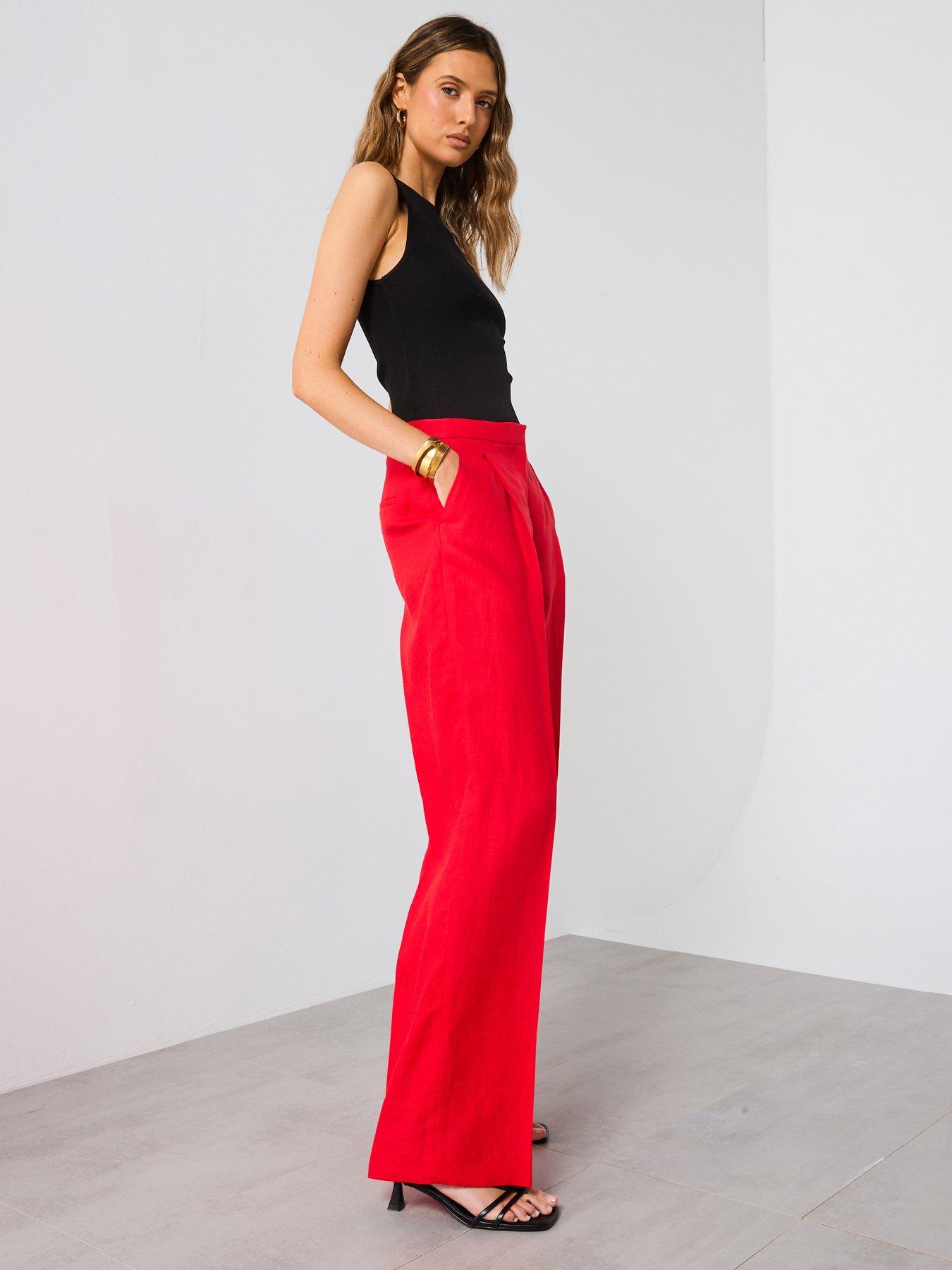 Image 6 of 6 of Mango Straight-Fit Linen Suit Trousers - Red
