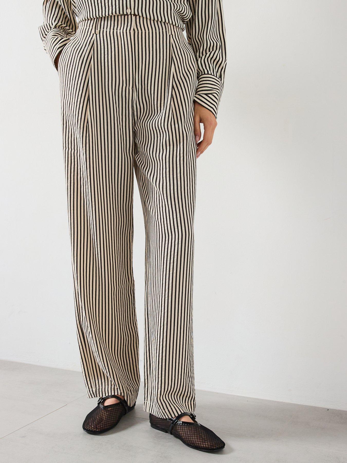Image 1 of 6 of Mango Texture Striped Trousers - Cream