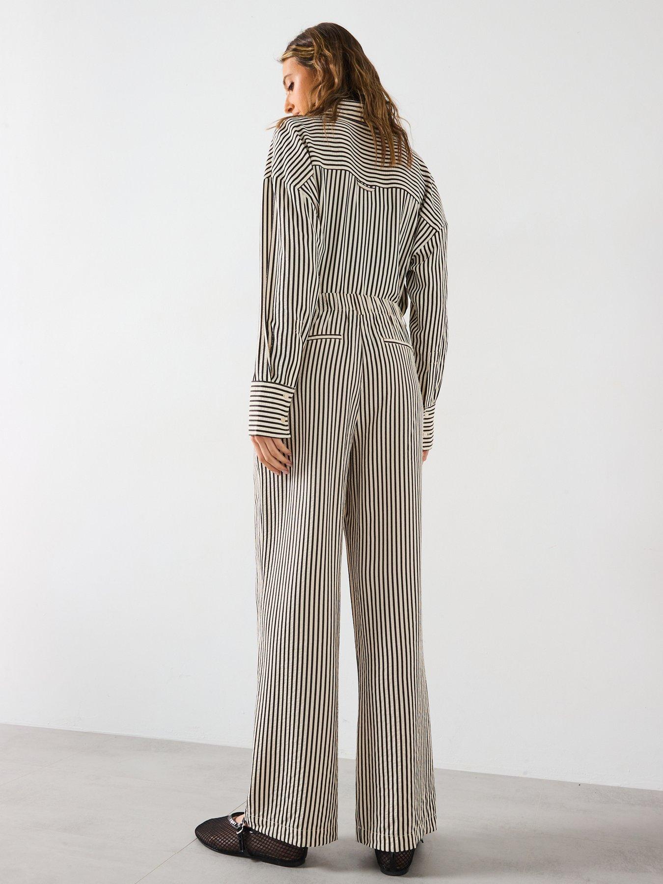 Image 2 of 6 of Mango Texture Striped Trousers - Cream