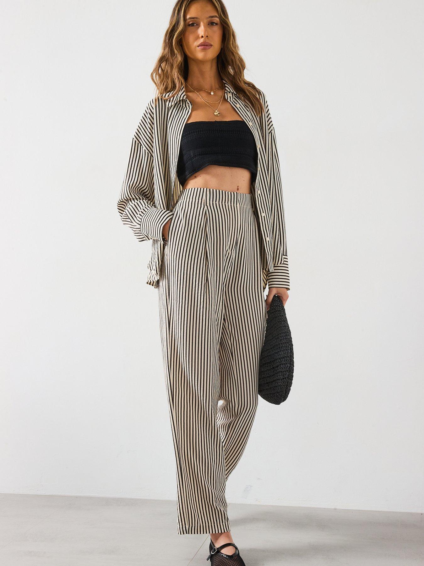 Image 3 of 6 of Mango Texture Striped Trousers - Cream
