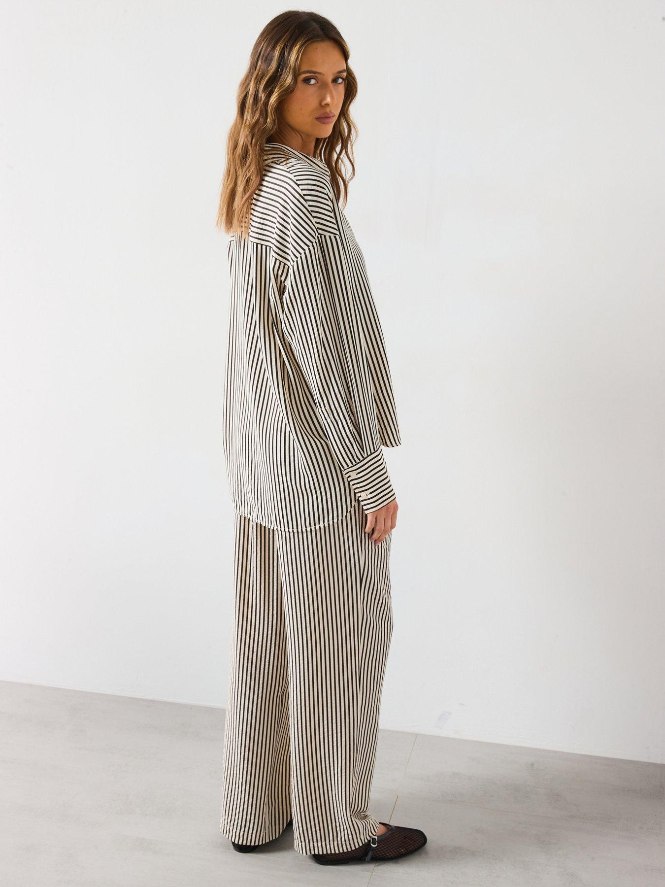 Image 6 of 6 of Mango Texture Striped Trousers - Cream