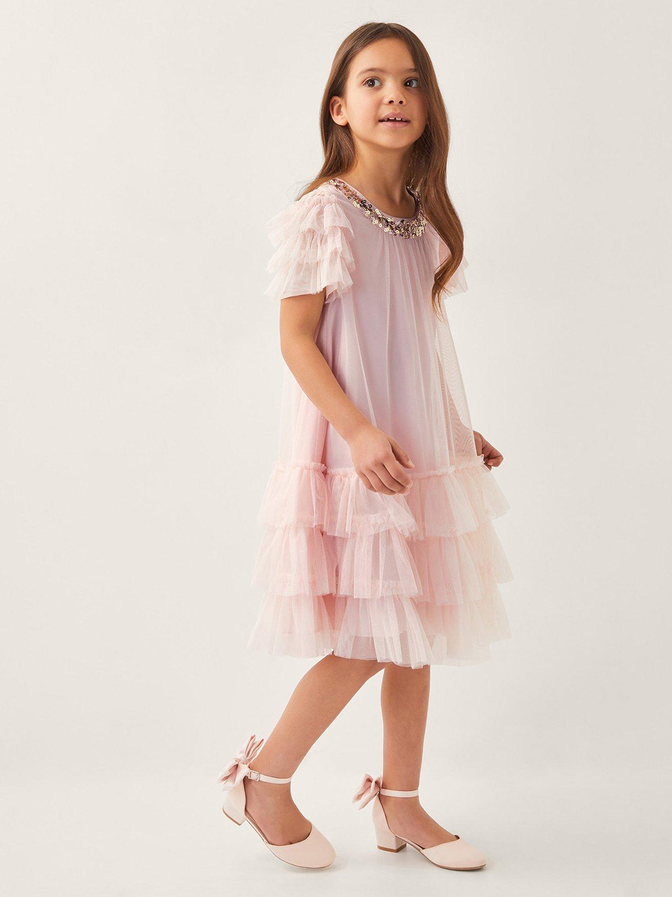 undefined Girls Alexandria Sequin Ruffle Tulle Swing Dress - Light Pink