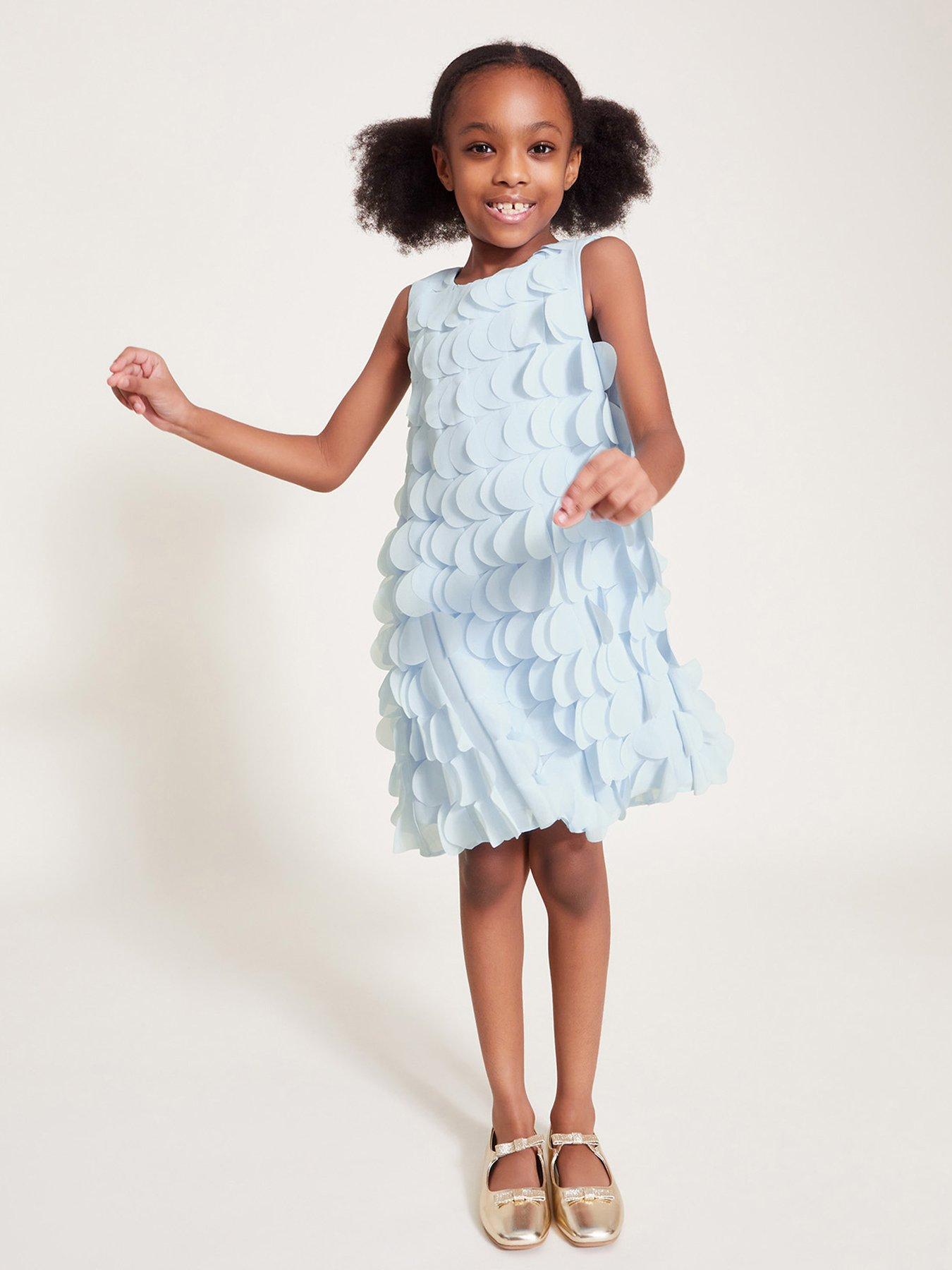 undefined Girls Jazzy Scallop Frill Shift Dress - Blue