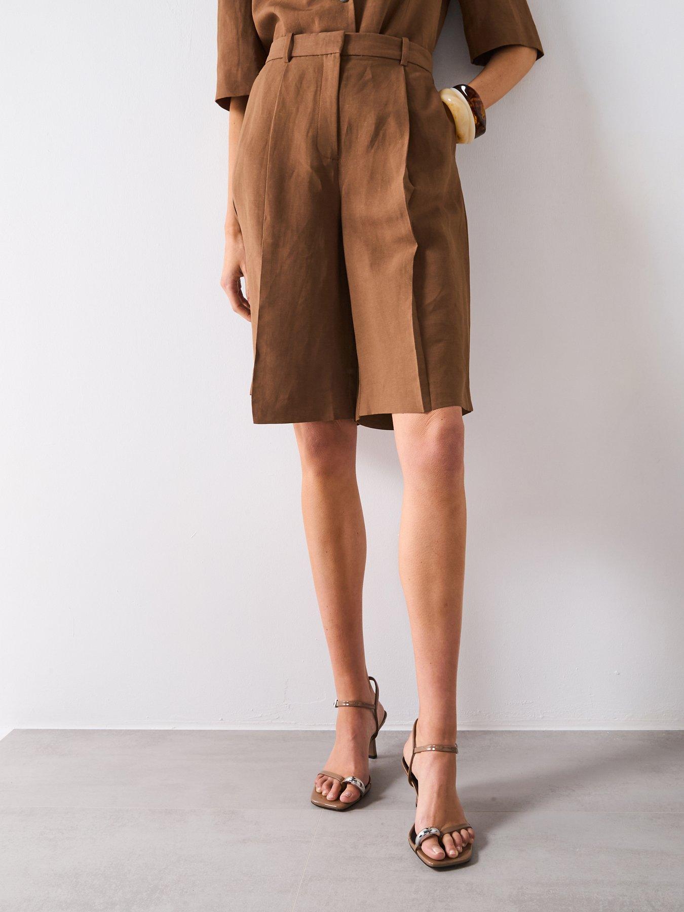 undefined Linen Blend Suit Bermuda Shorts - Brown