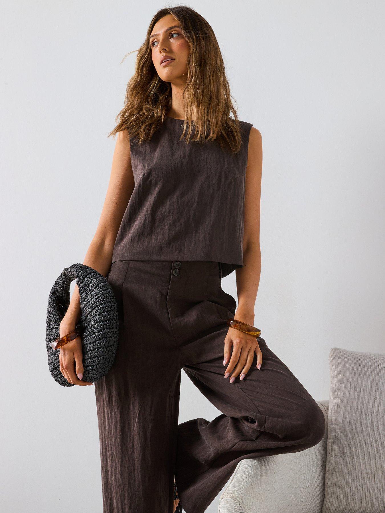 undefined Lyocell Top With Buttons On The Back - Brown
