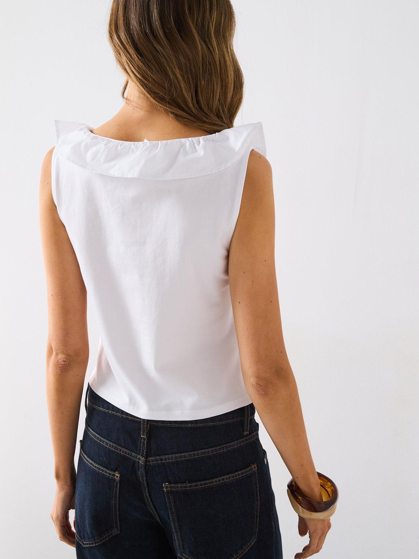 Mango Cotton Top With Ruffles - White | Very