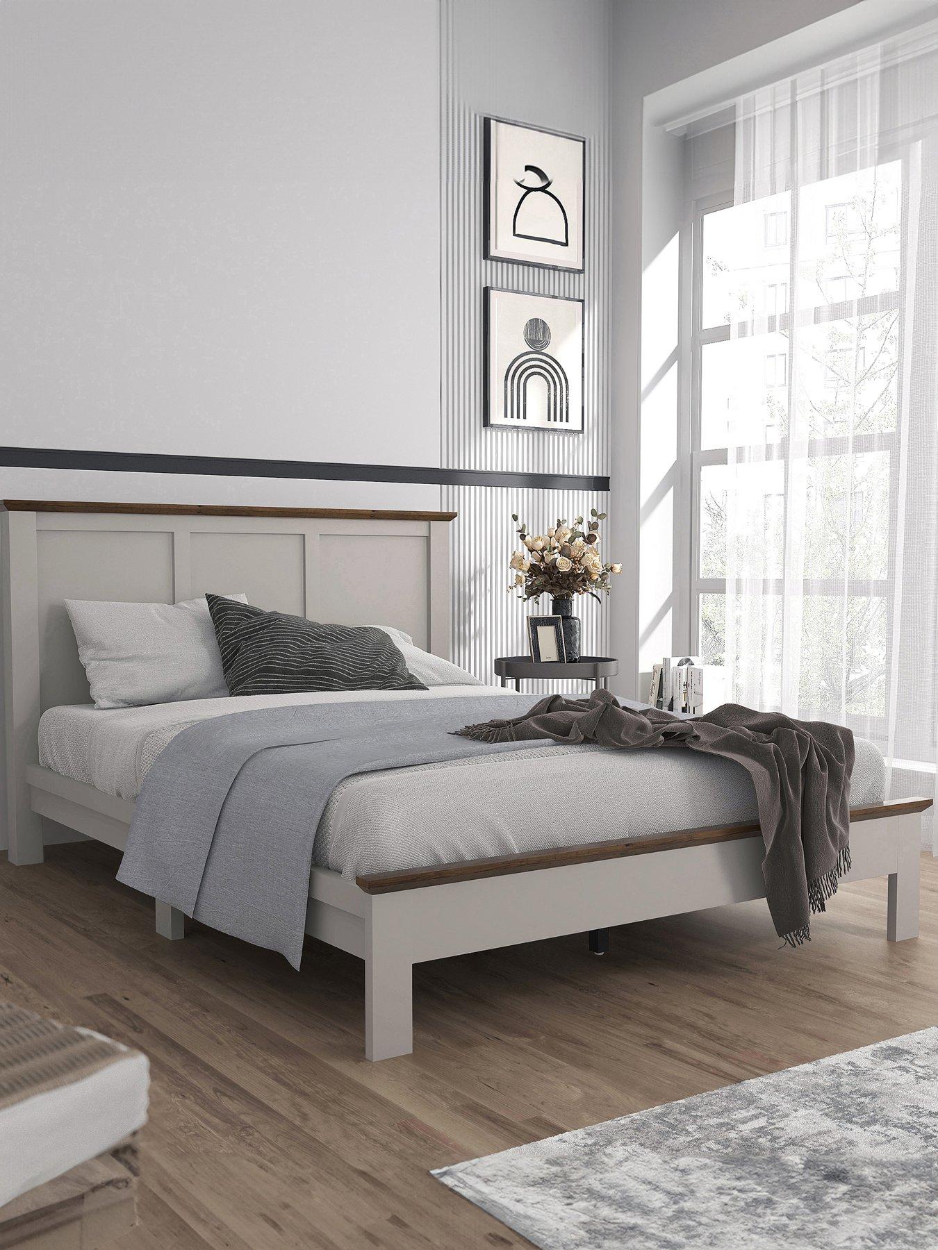 Very Home Crawford Wooden Bed with Mattress Options - Grey/Dark Oak (Buy  &  SAVE!)
