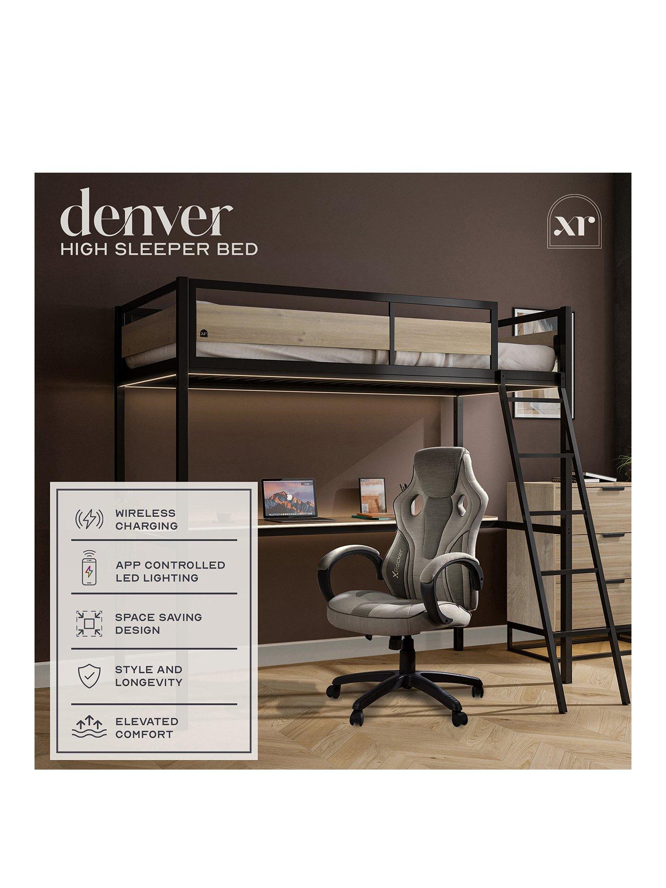Image 2 of 7 of XR Living Denver Single High Sleeper Bed with Wireless Charging and LED lights&nbsp;- Oak/Black