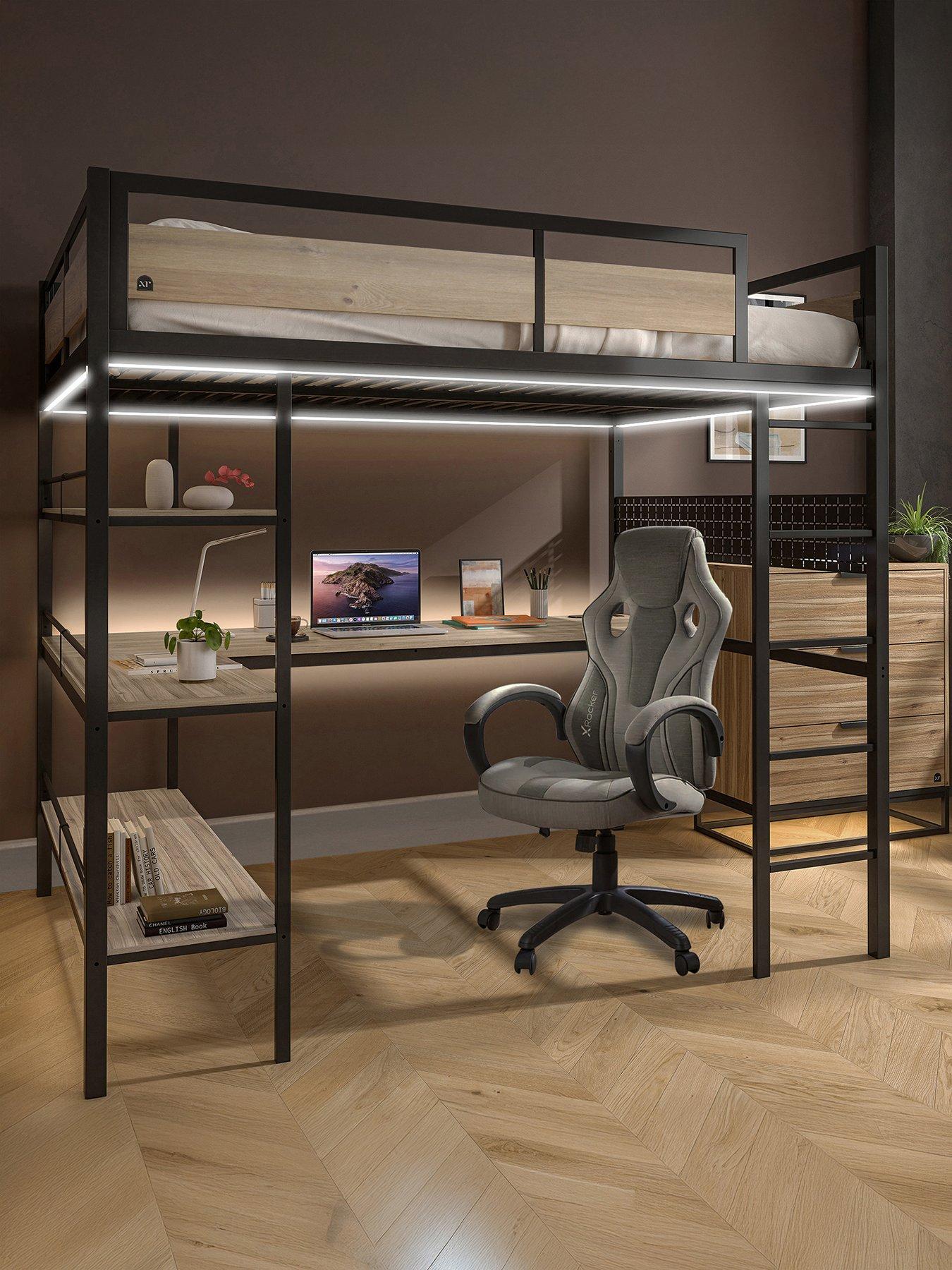 undefined Denver High Sleeper Bed with Wireless Charging and LED lights - Oak/Black