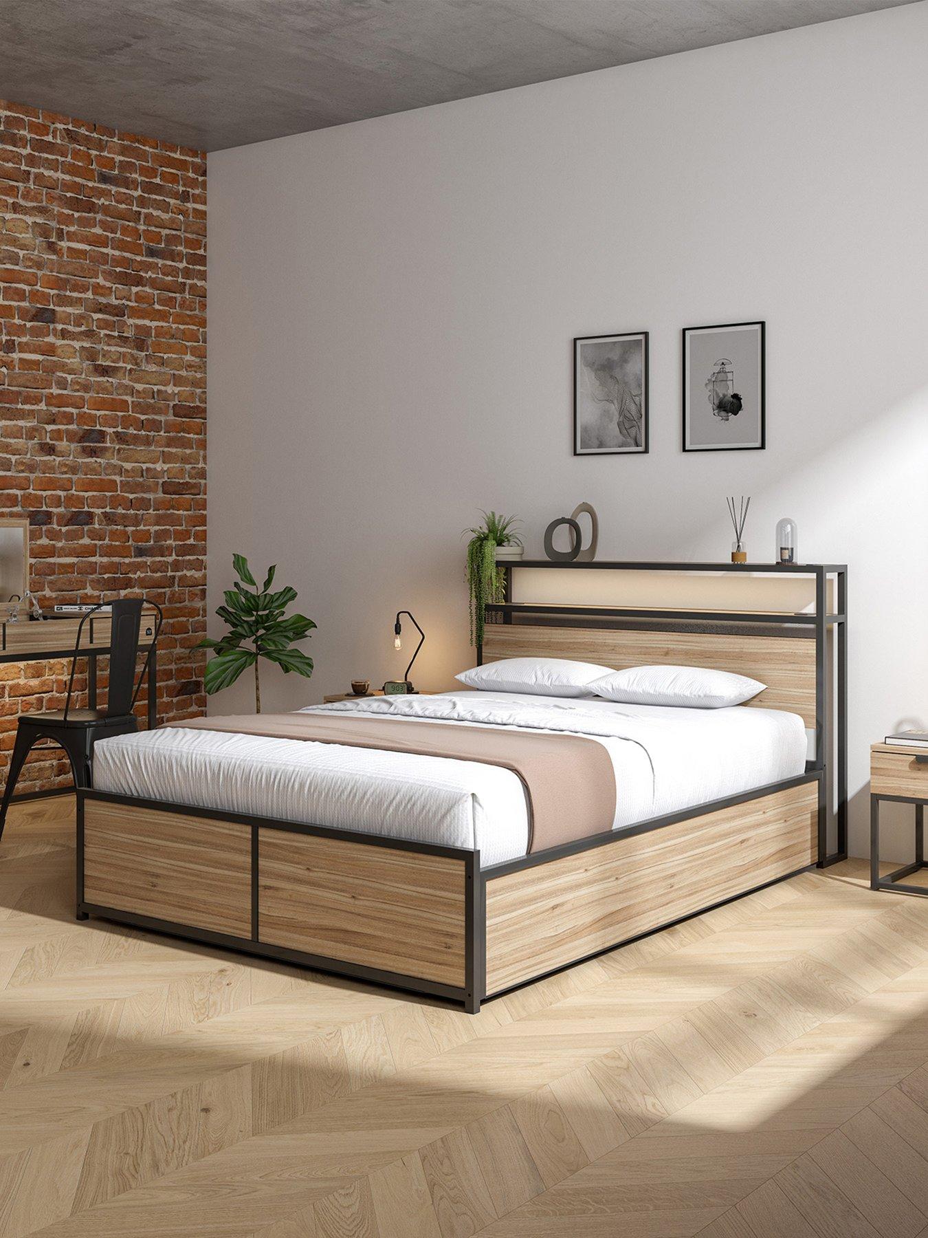 undefined Denver Ottoman Bed with Wireless Charging and LED lights - Oak/Black