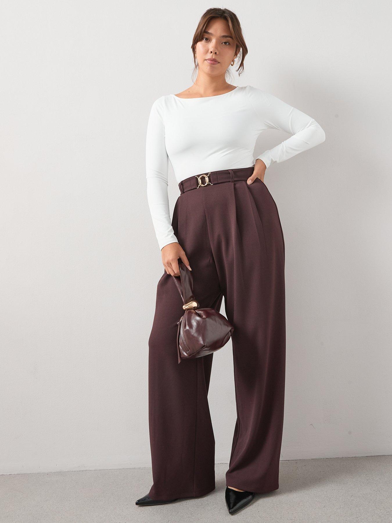 Image 3 of 6 of The Very Collection Curve Buckle Detail Stretch Wide Leg Trouser - Brown