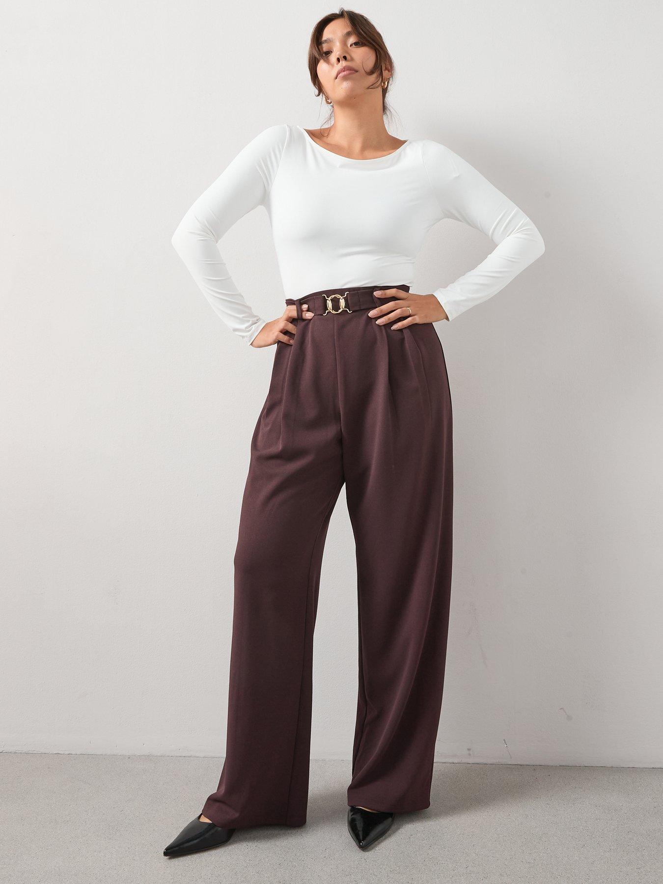 Image 5 of 6 of The Very Collection Curve Buckle Detail Stretch Wide Leg Trouser - Brown