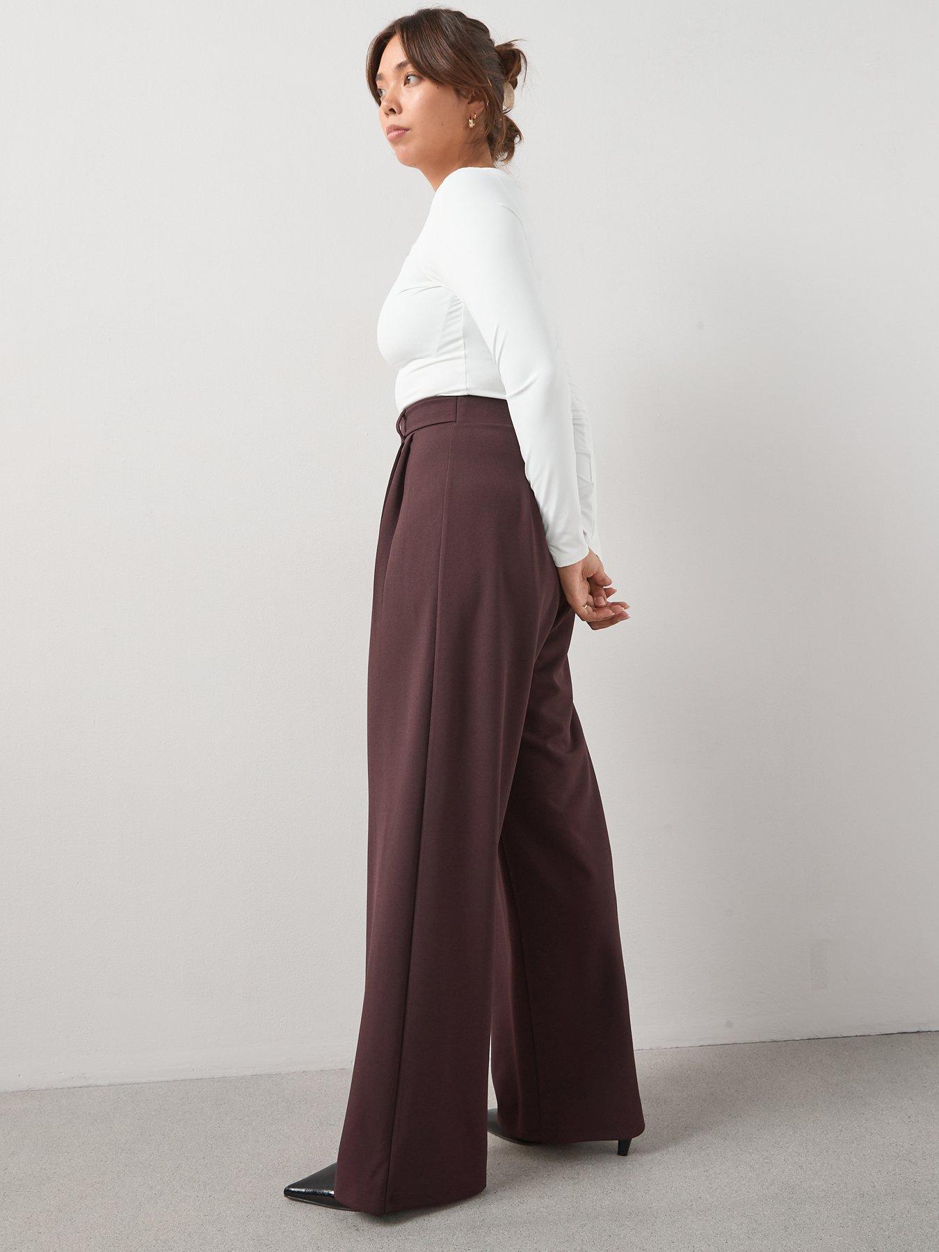Image 6 of 6 of The Very Collection Curve Buckle Detail Stretch Wide Leg Trouser - Brown