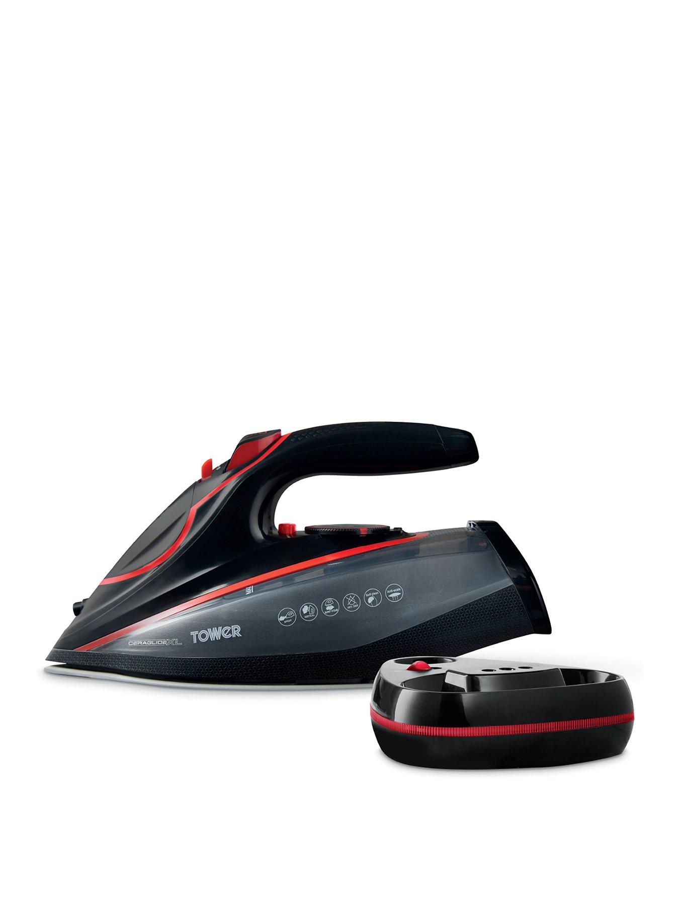 Image of Tower T22035RED Cord/Cordless Steam Iron - Red & Black