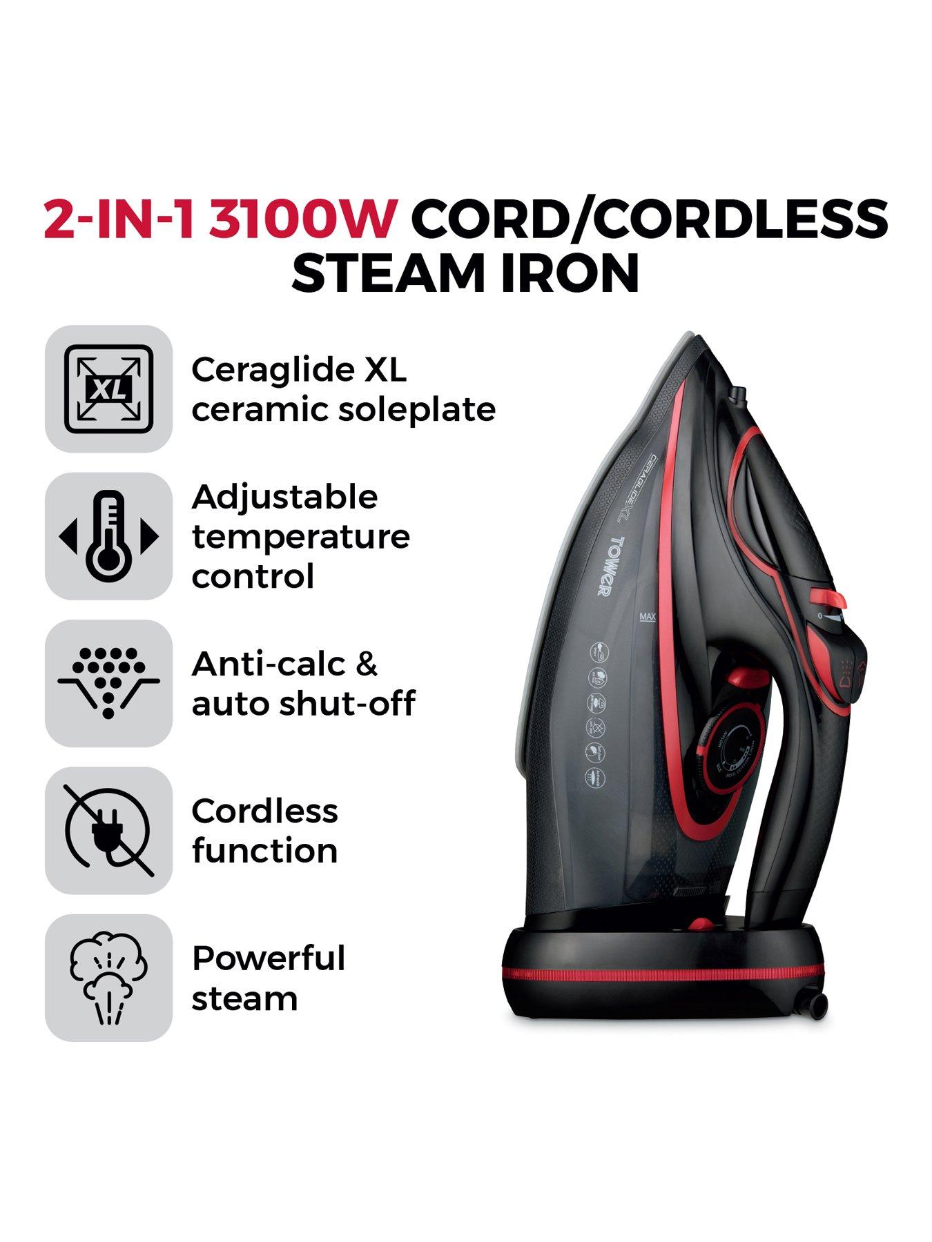 Image 2 of 7 of Tower T22035RED Cord/Cordless Steam Iron - Red &amp; Black