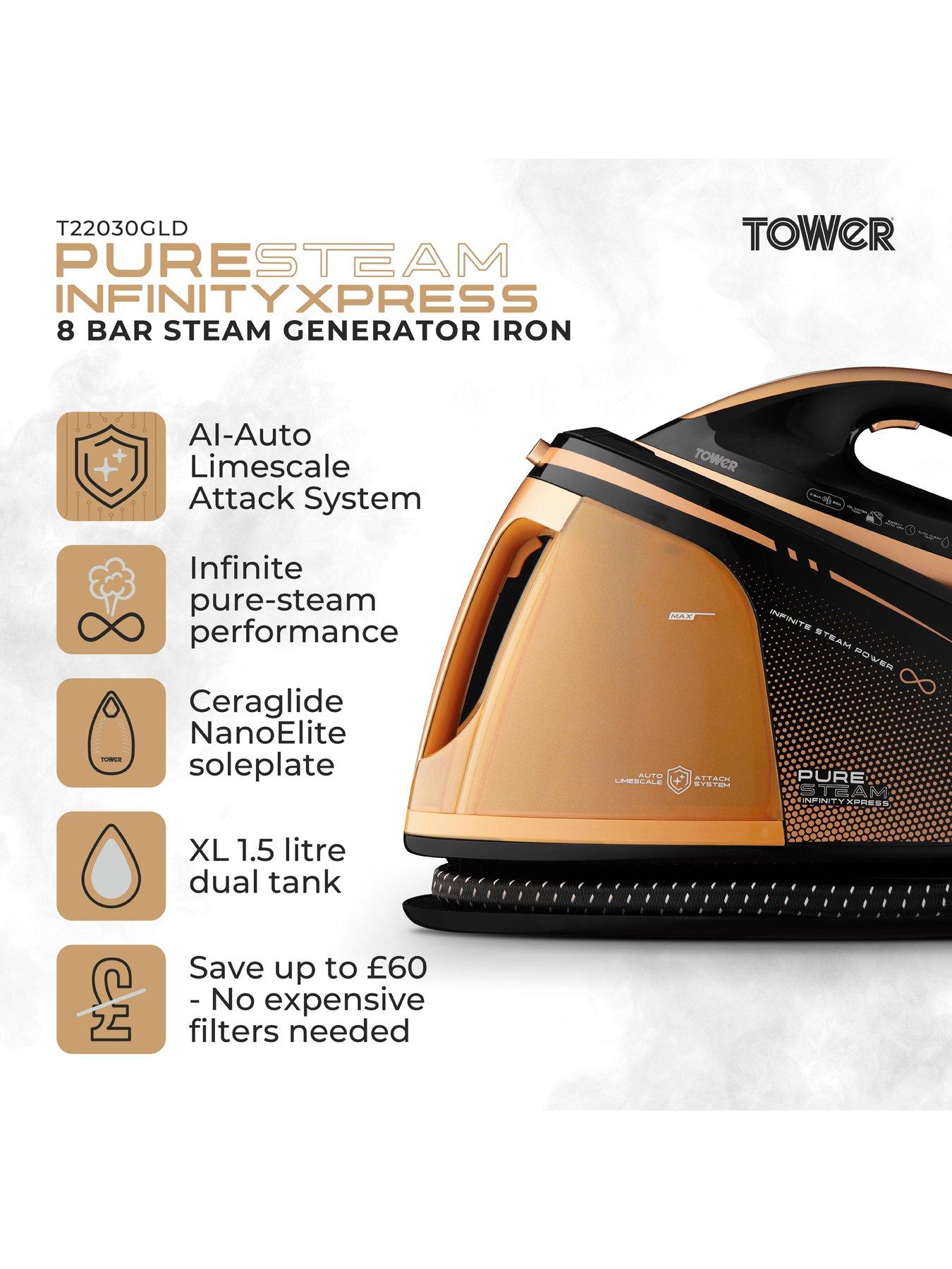 Image 2 of 8 of Tower T22030GLD PureSteam Infinity Xpress 8 Bar Steam Generator Iron - Black