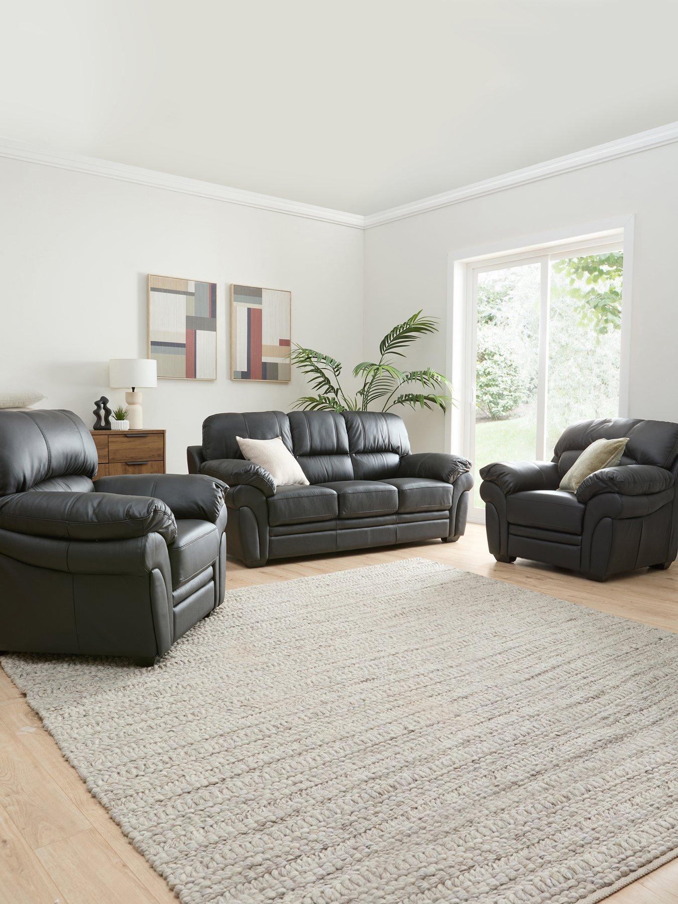 Image 1 of 7 of The Very Collection Wilmslow 3 Leather Sofa + 2 Armchairs Set (Buy &amp; SAVE!)