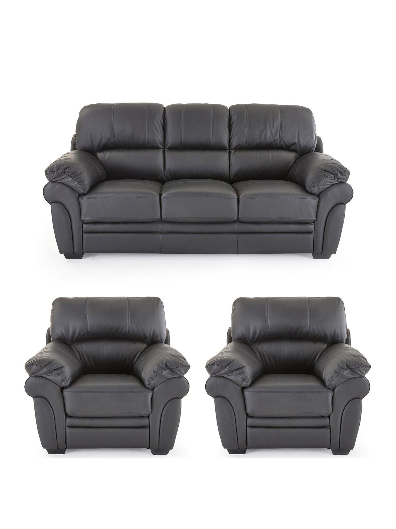 Image 2 of 7 of The Very Collection Wilmslow 3 Leather Sofa + 2 Armchairs Set (Buy &amp; SAVE!)