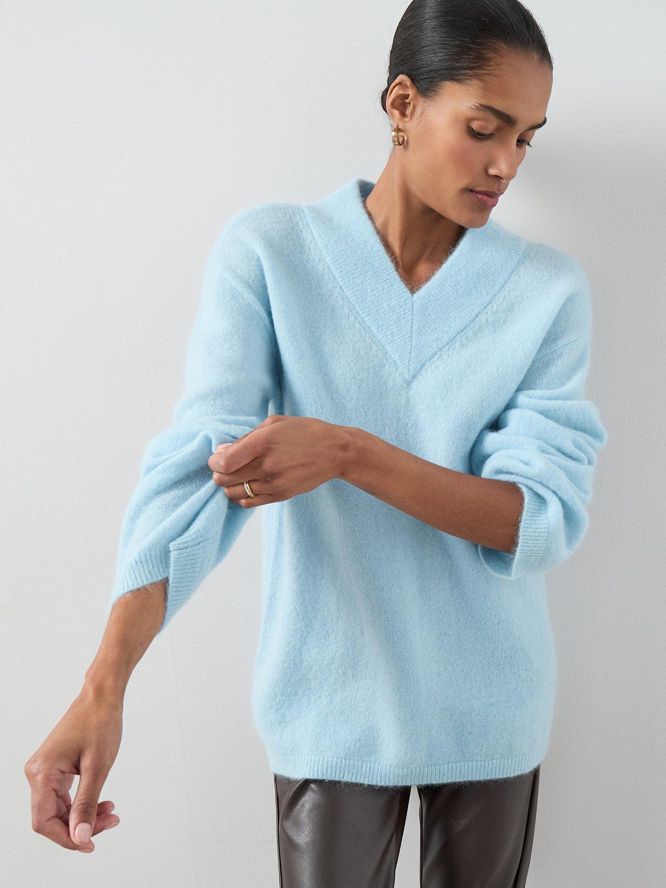 The Very Collection Mohair Wool Blend V Neck Jumper - Blue