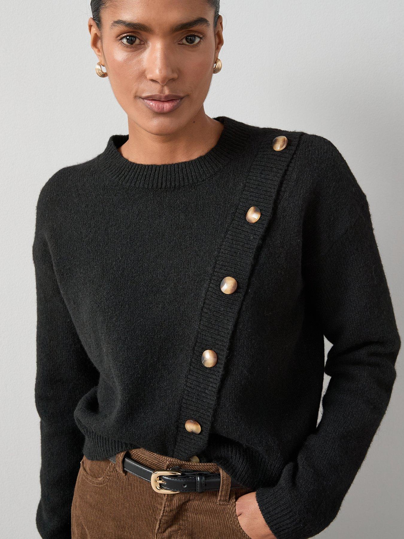 The Very Collection Crew Neck Button Detail Knitted Jumper - Black