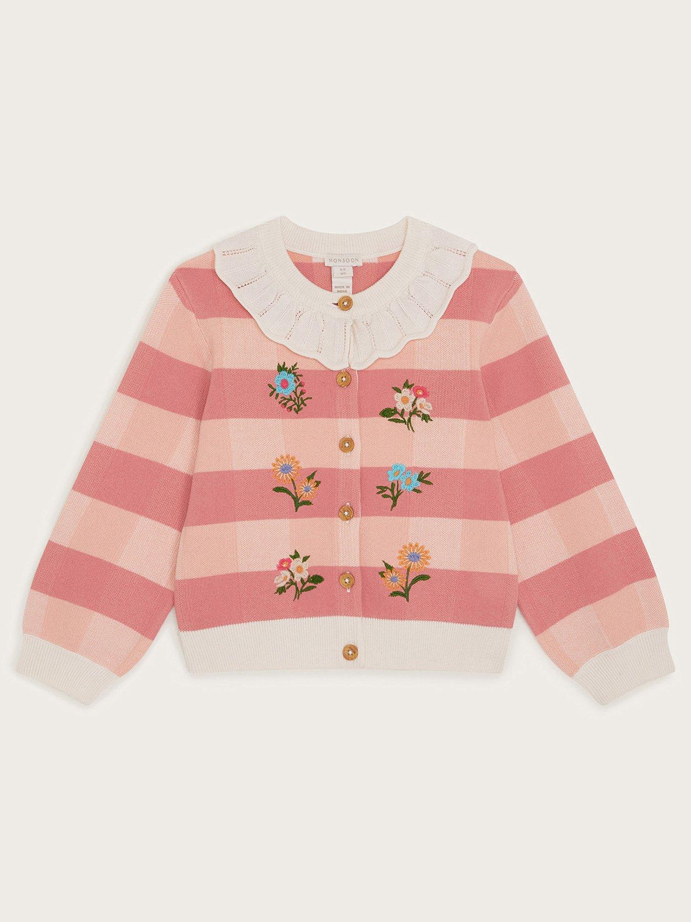 undefined Girls Knitted Frill Collar Cardigan - Coral