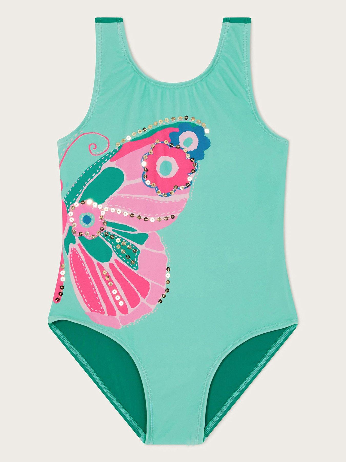 undefined Girls Embellished Butterfly Swimsuit - Aqua