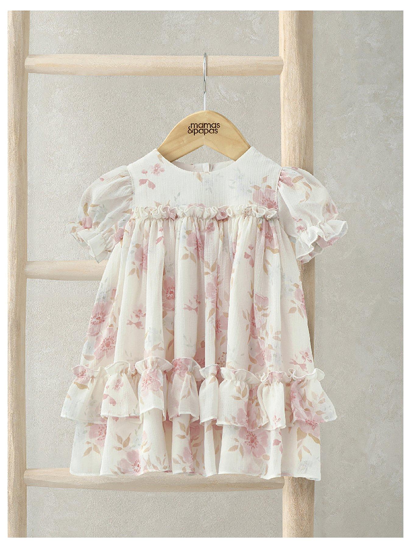 undefined Baby Girls Vintage Floral Printed Chiffon Dress - Cream