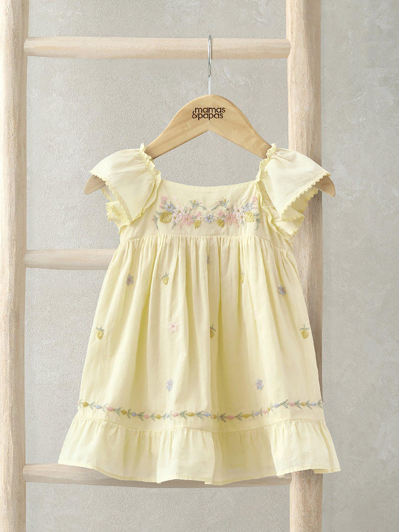 Mamas & Papas Baby Girls Frill Embroidered Dress - Yellow