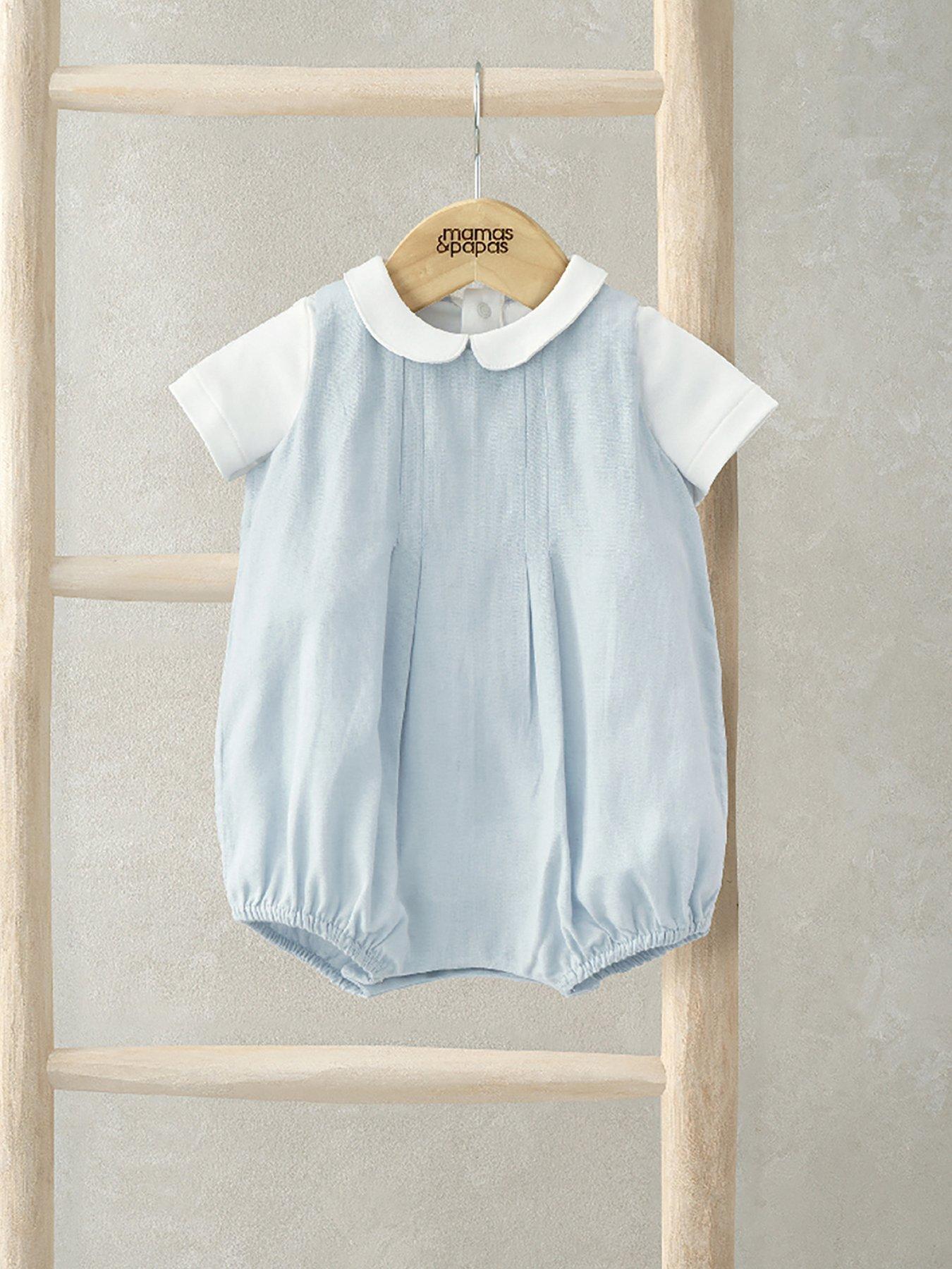 undefined Baby Boys 2 Piece Pleat Romper & Bodysuit With Collar Set - Blue