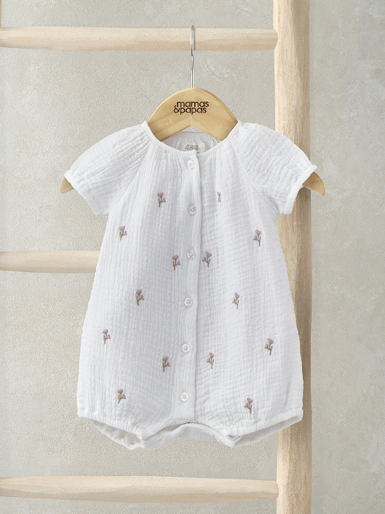 undefined Baby Girls Scattered Embroidered Shortie Romper - White