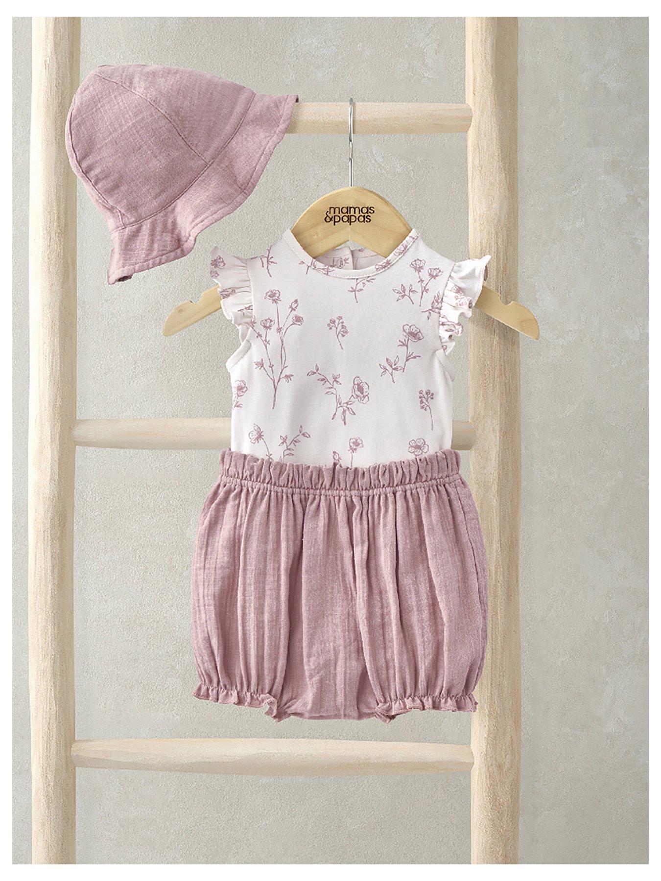 undefined Baby Girls 3 Piece Sprigs Bodysuit, Bloomer & Hat Set - White
