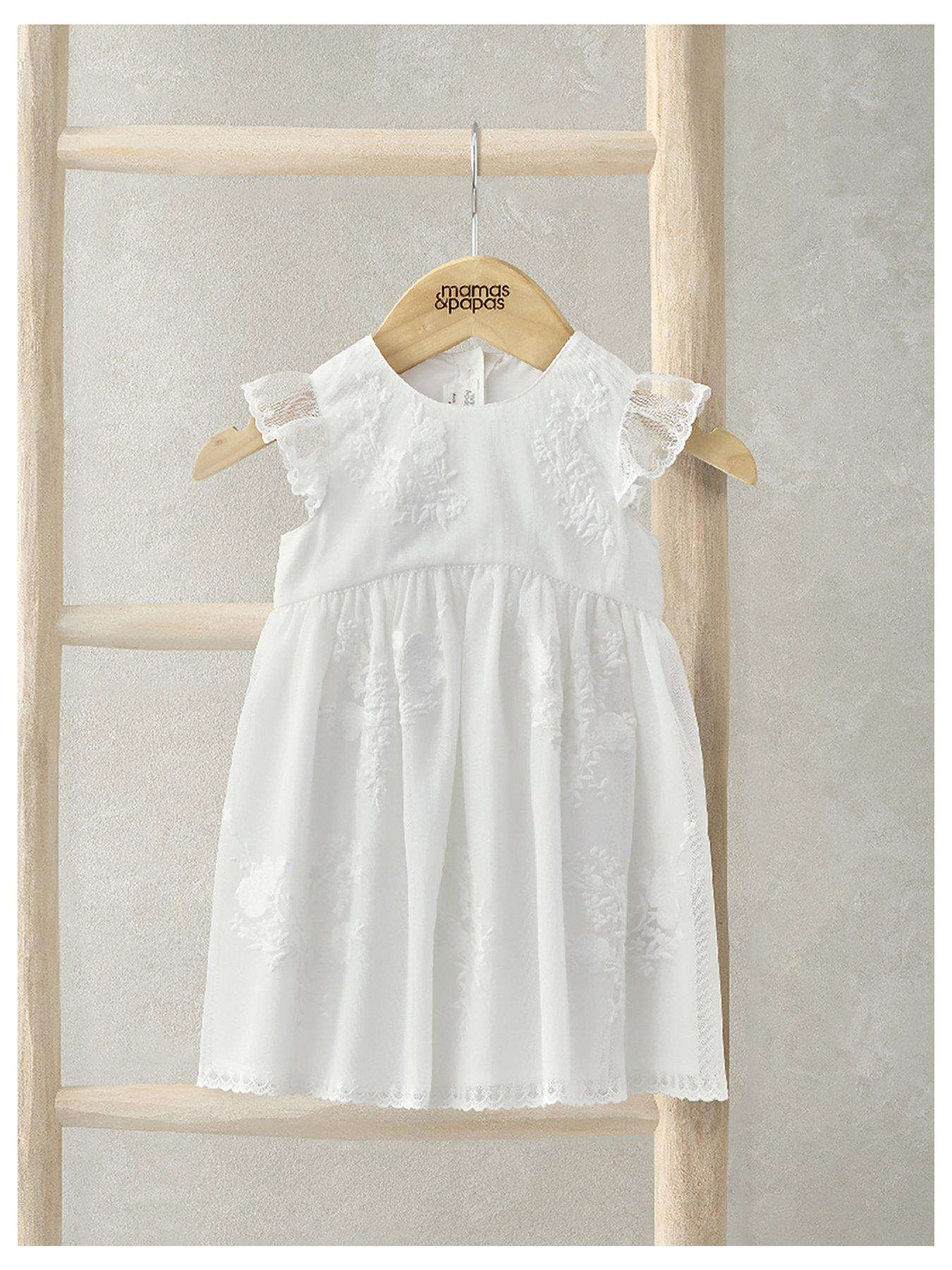 Mamas Papas Baby Girls Embroidered Lace Dress White Very