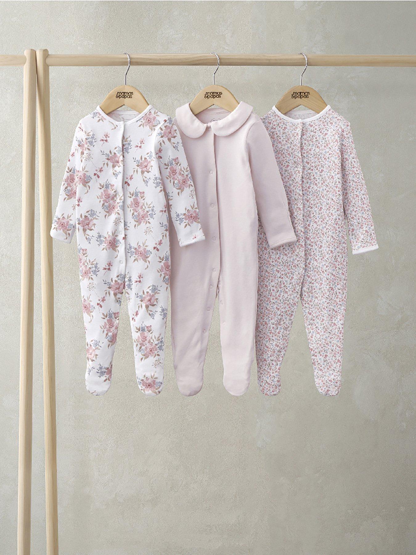 undefined Baby Girls 3 Pack Floral Sleepsuits - Pink