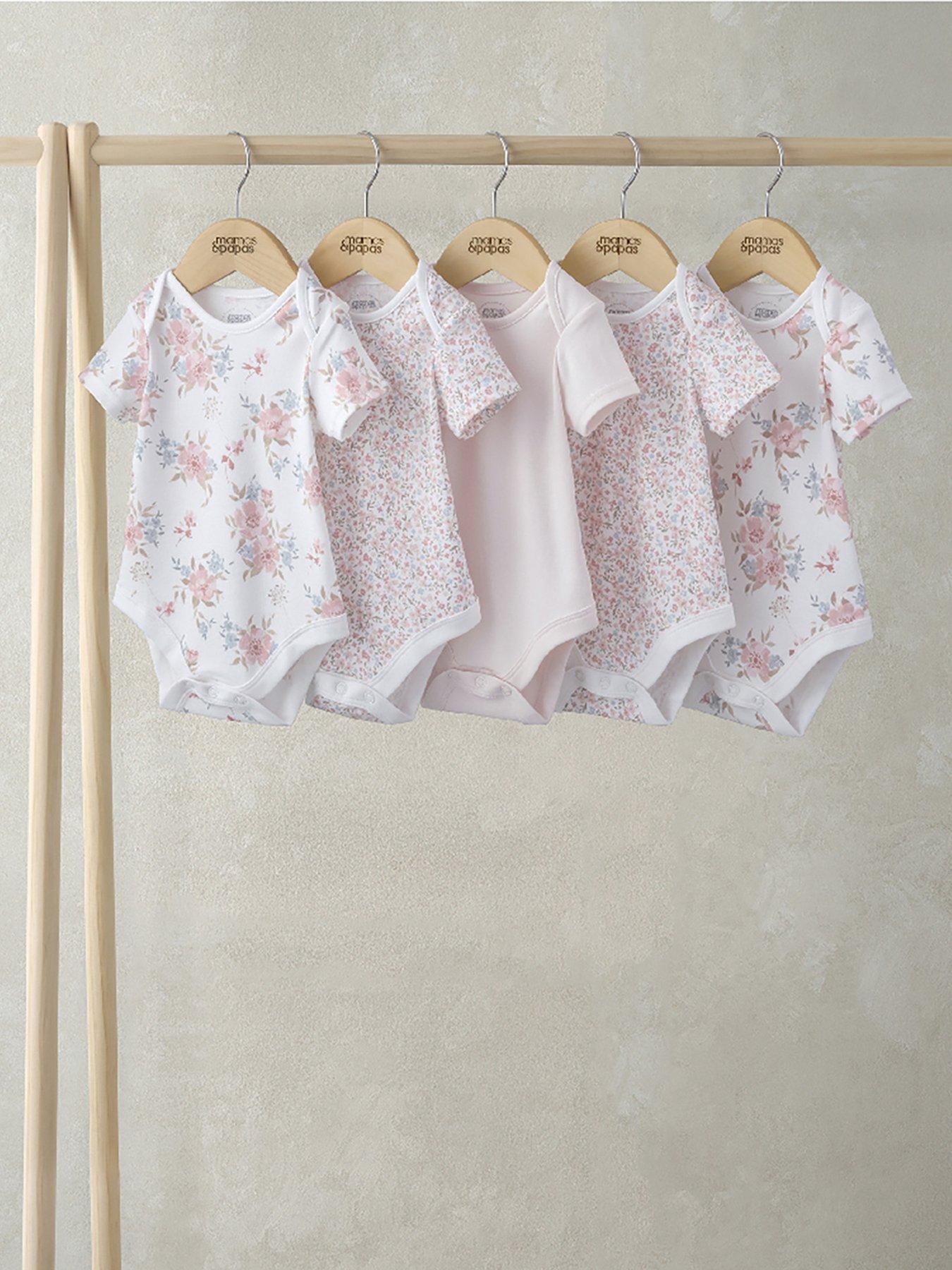 undefined Baby Girls 5 Pack Floral Short Sleeve Bodysuits - Pink