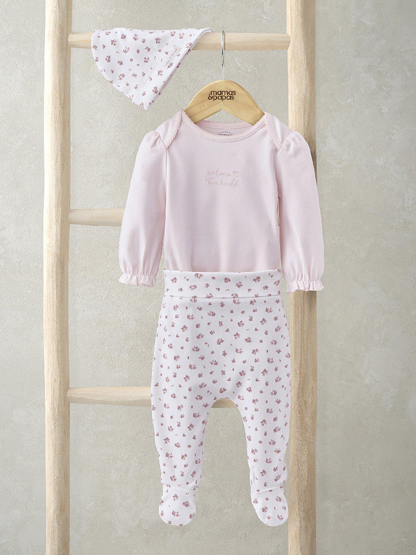 undefined Baby Girls 3 Piece Floral Bodysuit, Legging & Hat First Outfit - Pink