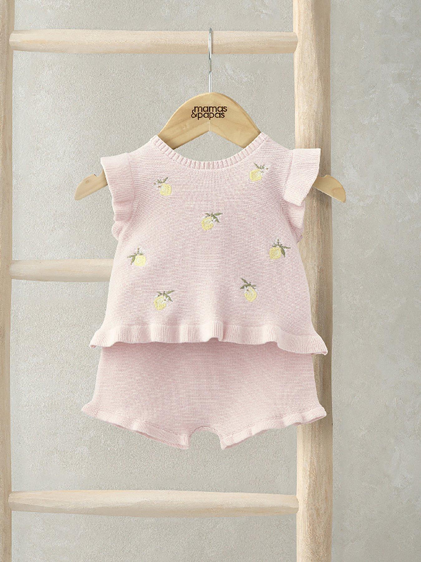 undefined Baby Girls 2 Piece Embroidered Frill Top & Short Knitted Set - Pink