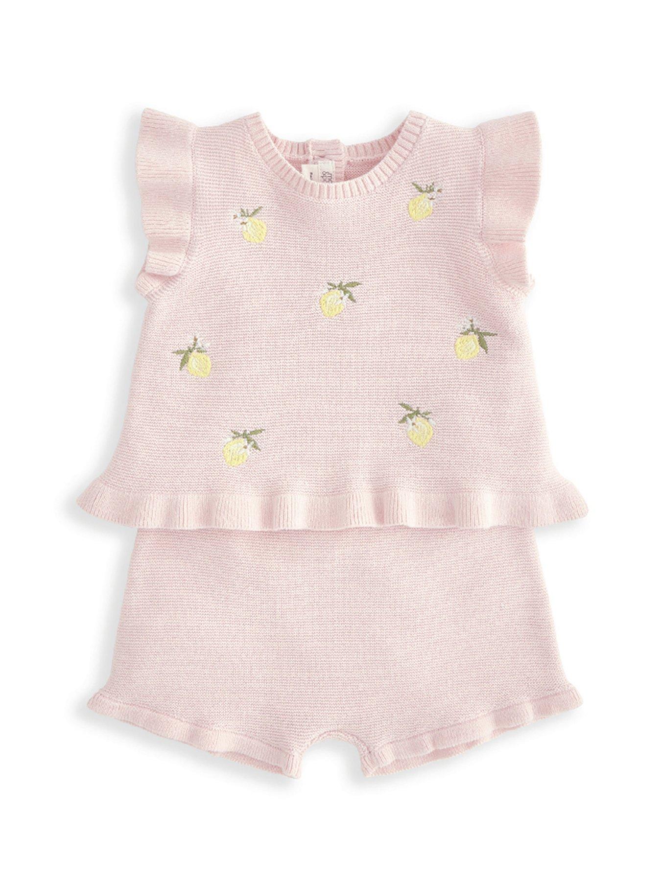 Image 2 of 4 of Mamas & Papas Baby Girls 2 Piece Embroidered Frill Top & Short Knitted Set - Pink