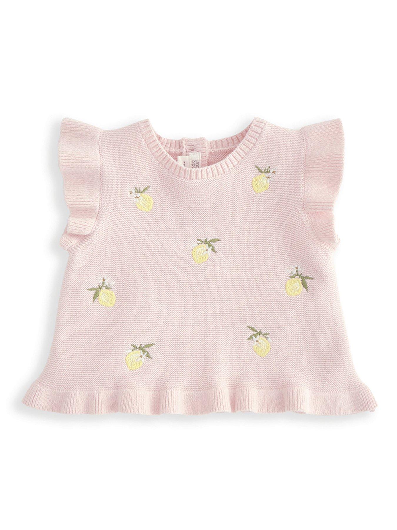 Image 3 of 4 of Mamas & Papas Baby Girls 2 Piece Embroidered Frill Top & Short Knitted Set - Pink