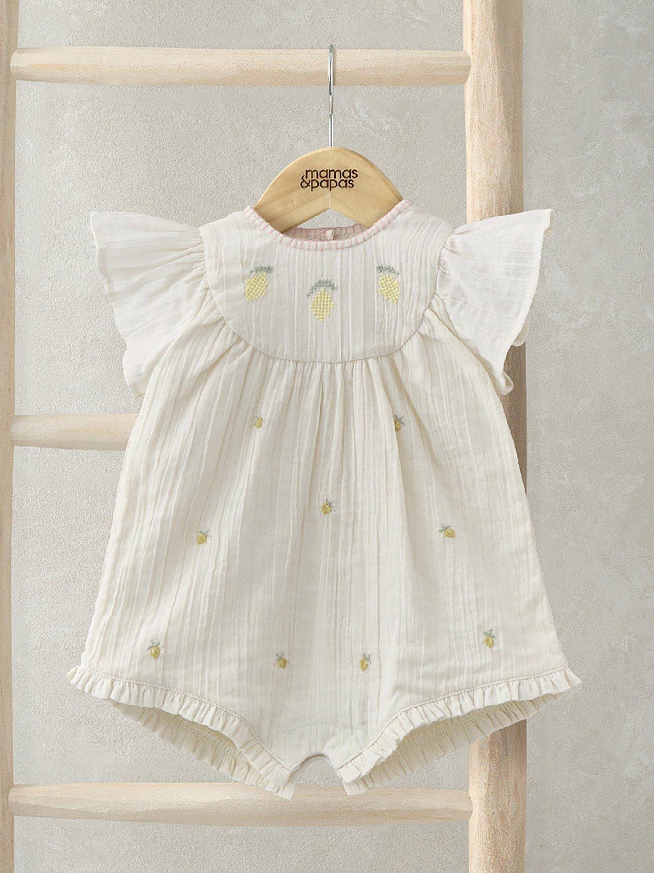 undefined Baby Girls Lemon Embroidered Romper - Yellow