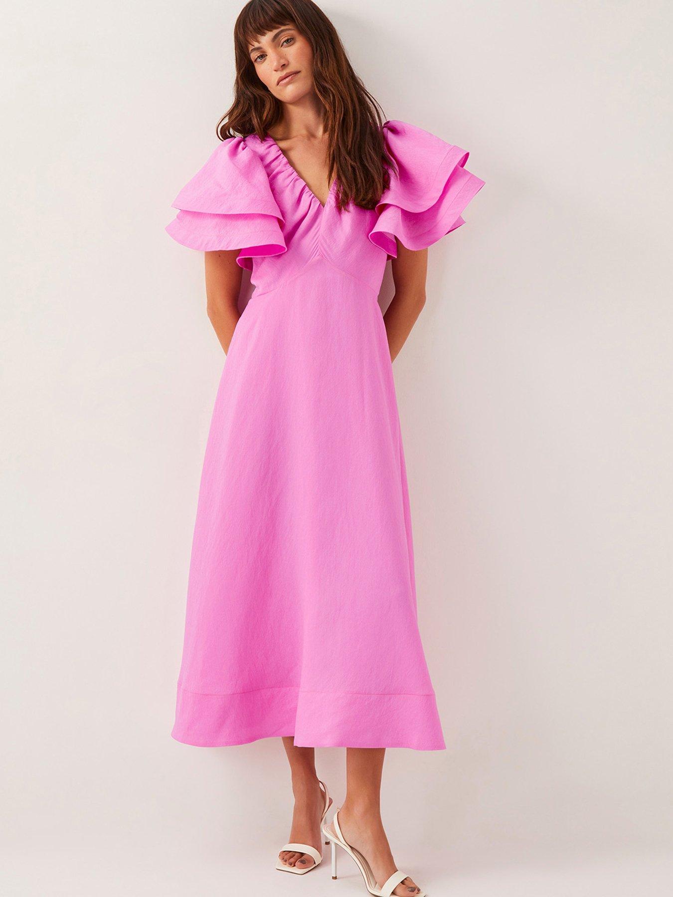 undefined Patricia Ruffle Sleeve Midi Dress - Pink