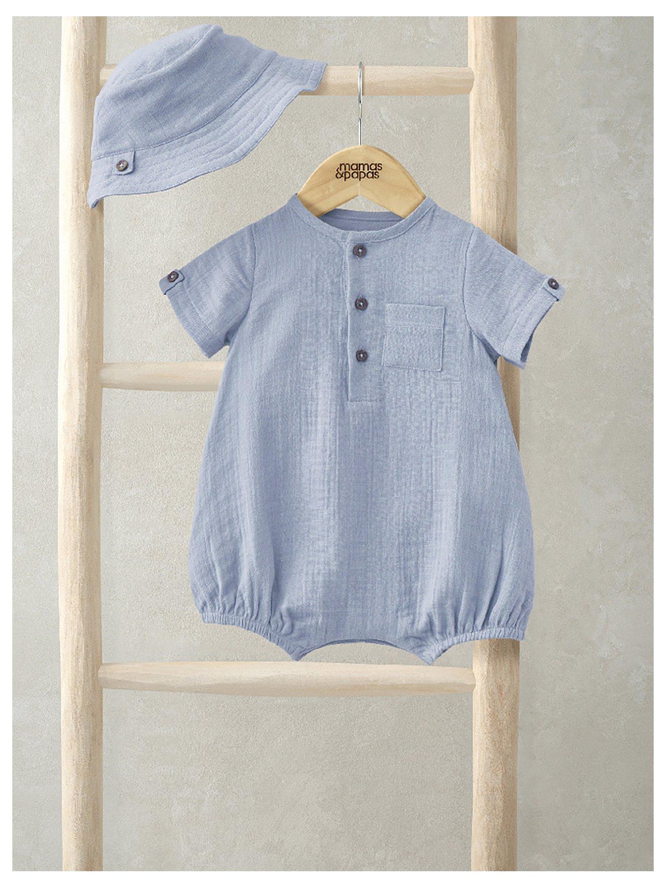undefined Baby Boys 2 Piece Patch Pocket Romper & Bucket Hat Set - Blue