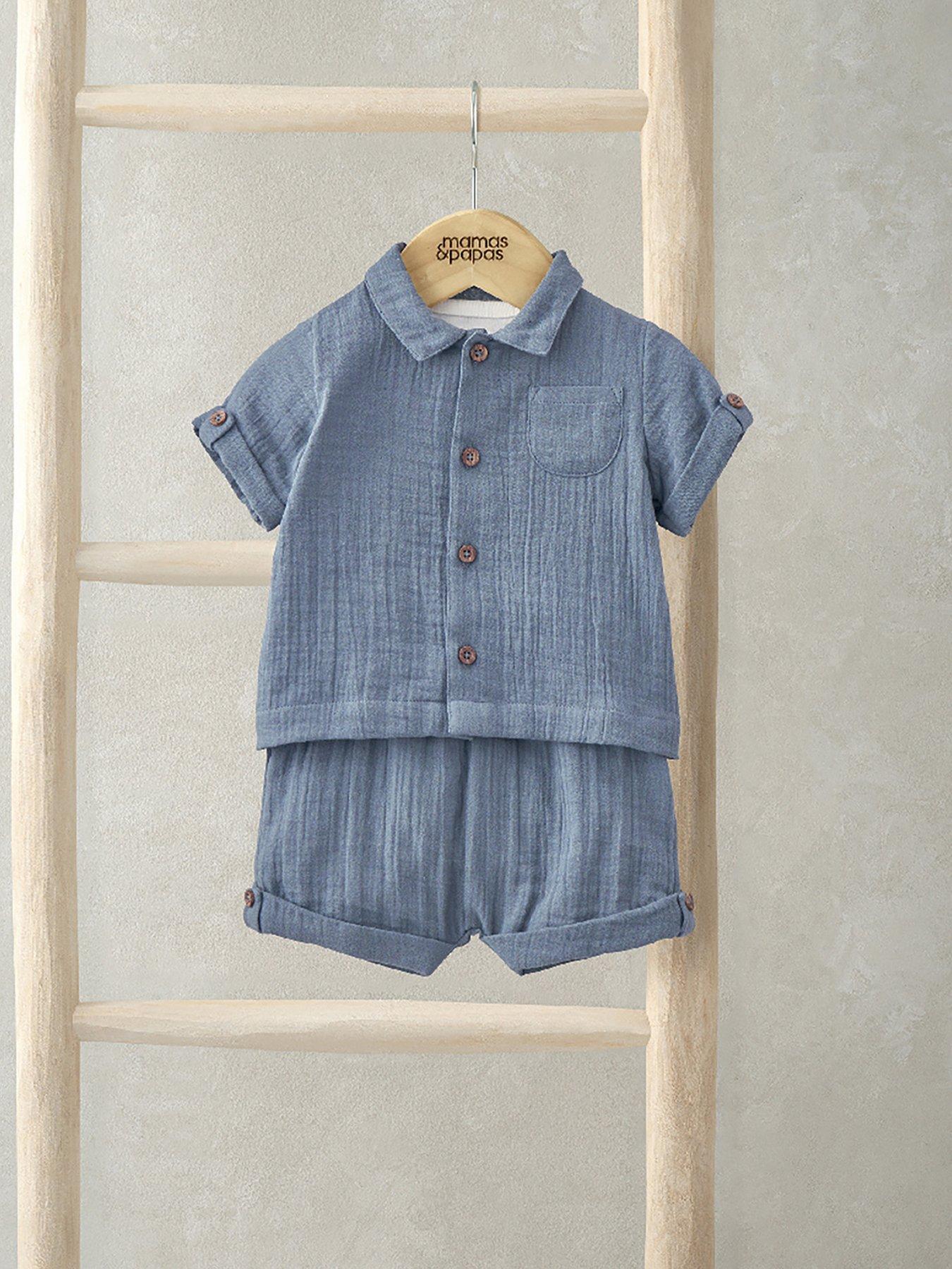 undefined Baby Boys 3 Piece Patch Pocket Shirt, Bodysuit & Short - Blue