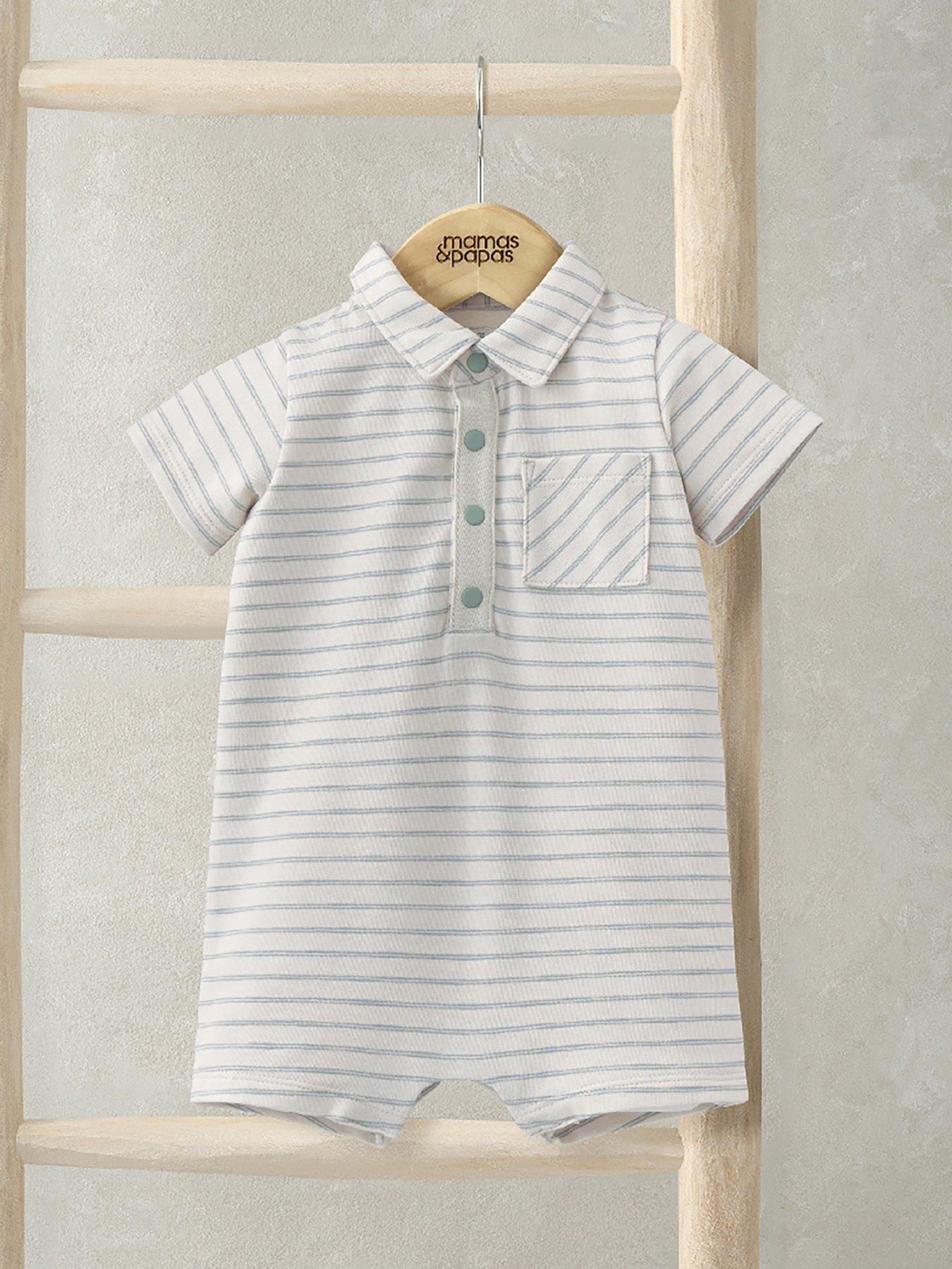 undefined Baby Boys Striped Collar Romper - White