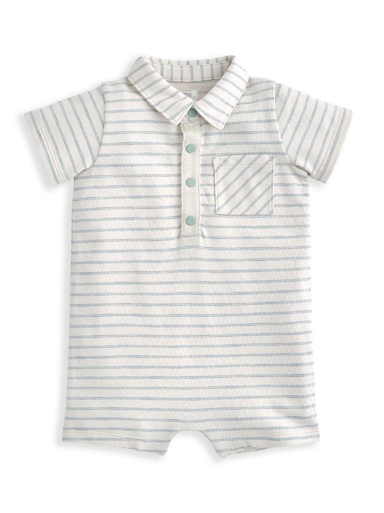 Image 2 of 2 of Mamas & Papas Baby Boys Striped Collar Romper - White