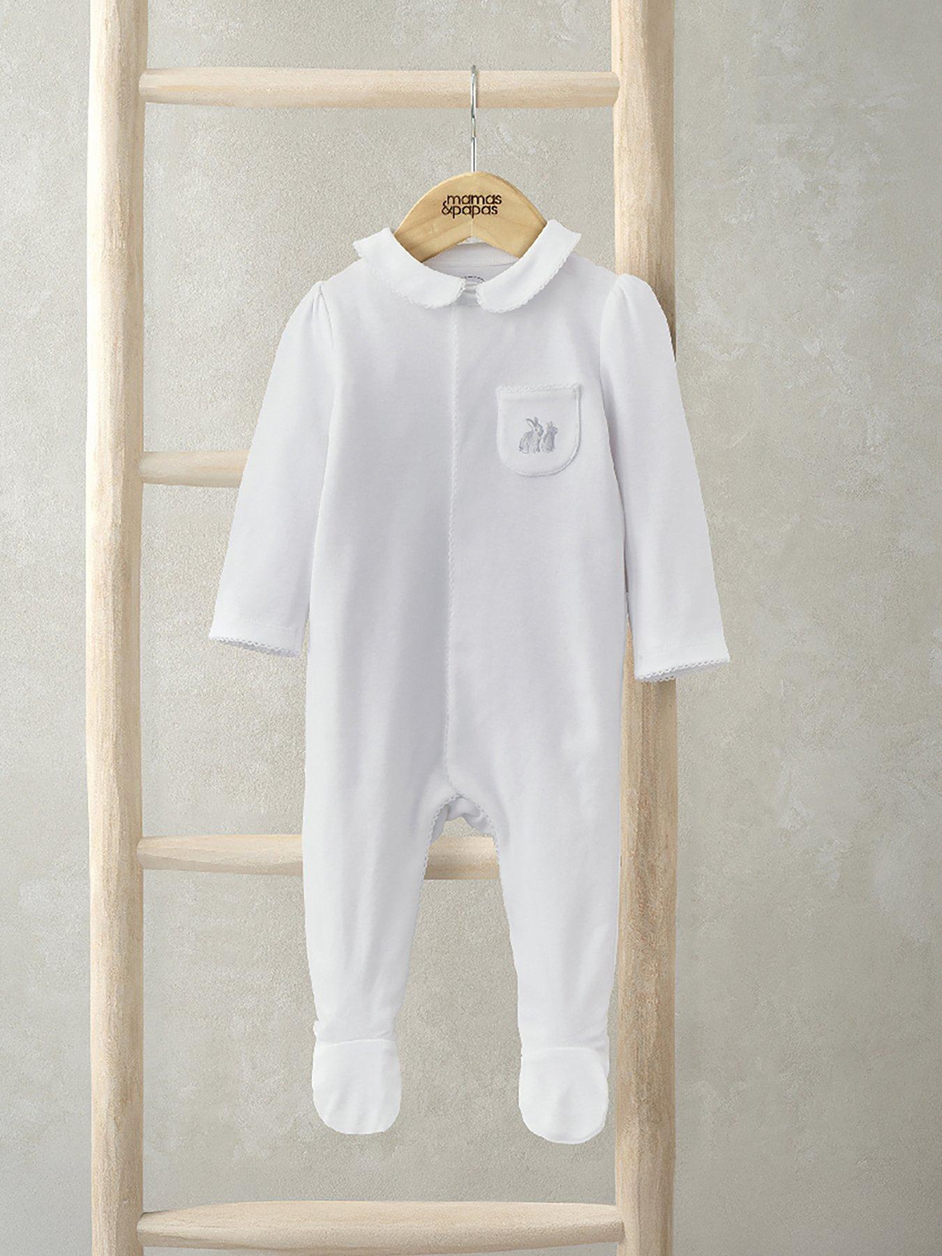 undefined Baby Unisex Rabbit Embroidered All In One With Collar - White