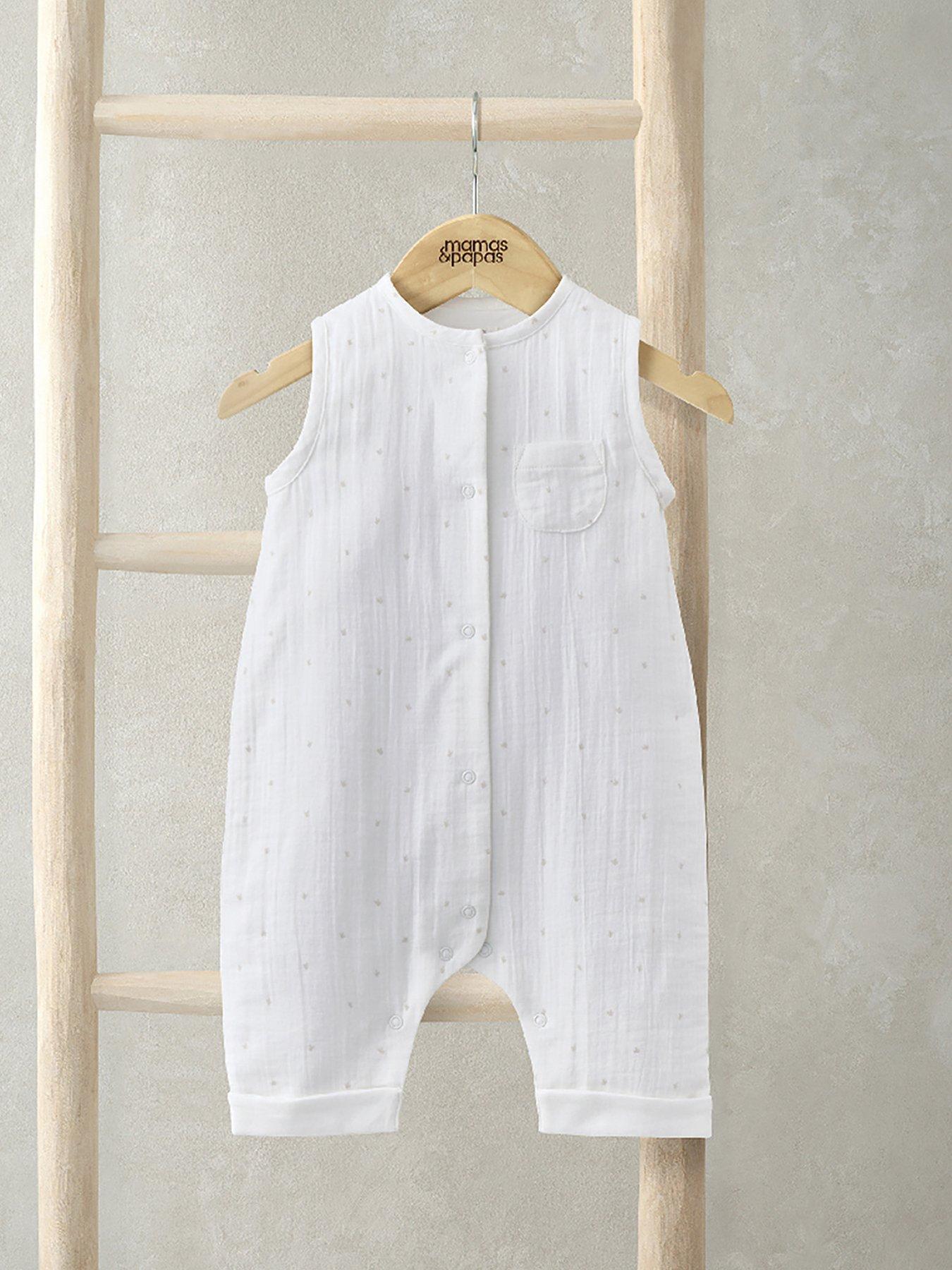 undefined Baby Unisex Sleeveless Patch Pocket Romper - White